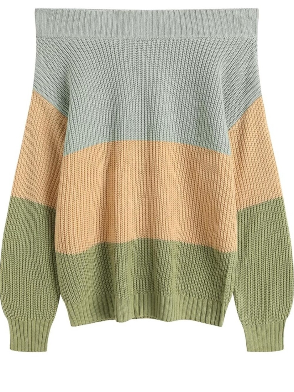 Colorblock Off-Shoulder Knit Sweater in Sage, Peach & Mint Size 6 Fits Like Medi